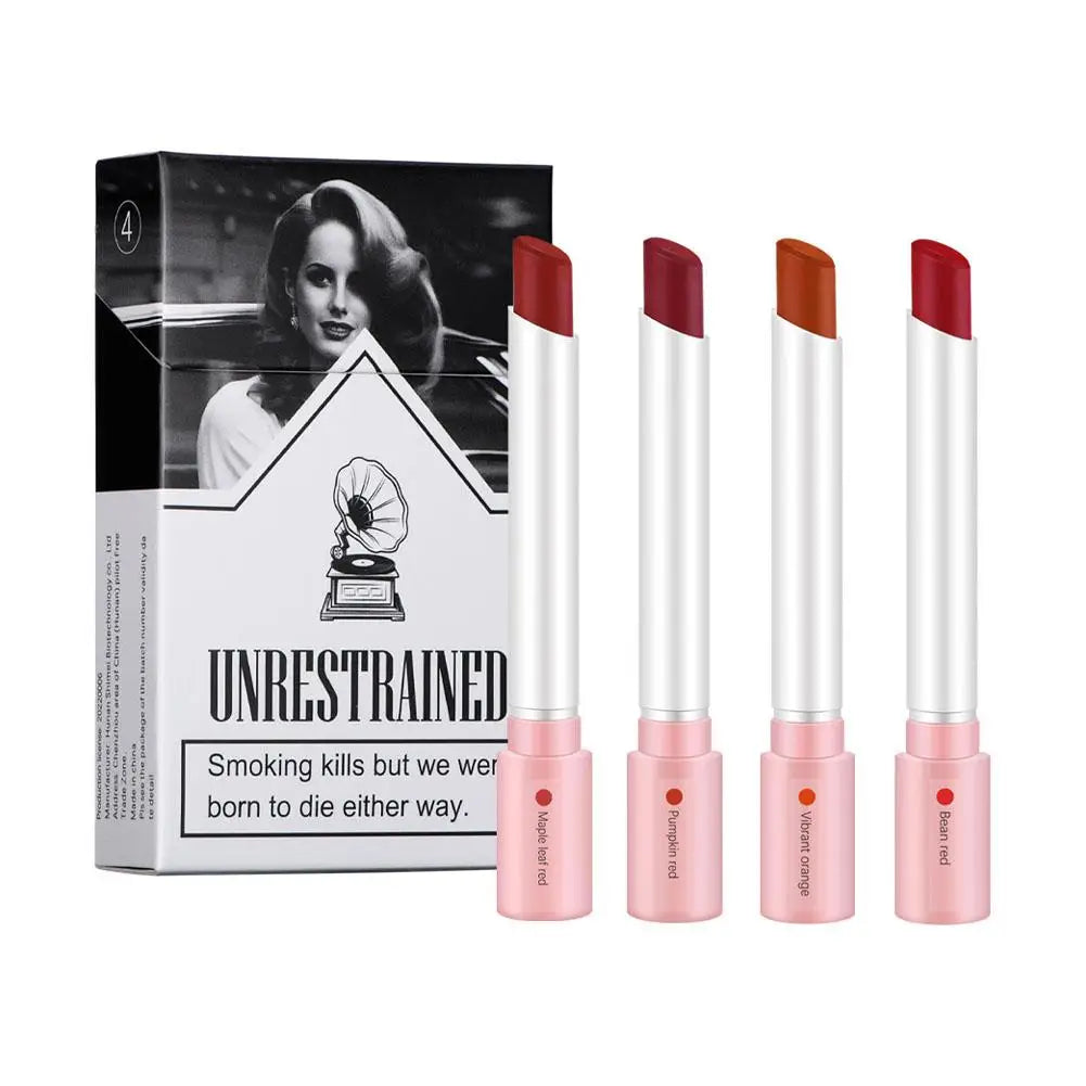 Juego de 4 labiales de cigarrillos, brillo labial mate de larga duración, resistente al agua, tubo de lápiz labial color piel, maquillaje cosmético.