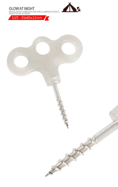 10/15pcs Camping Glow Deck Nails Outdoor Travel Hiking Tent Accessories 3 Holes Screw Spikes Luminous Metal Canopy Pegs Stakes - Lootquake