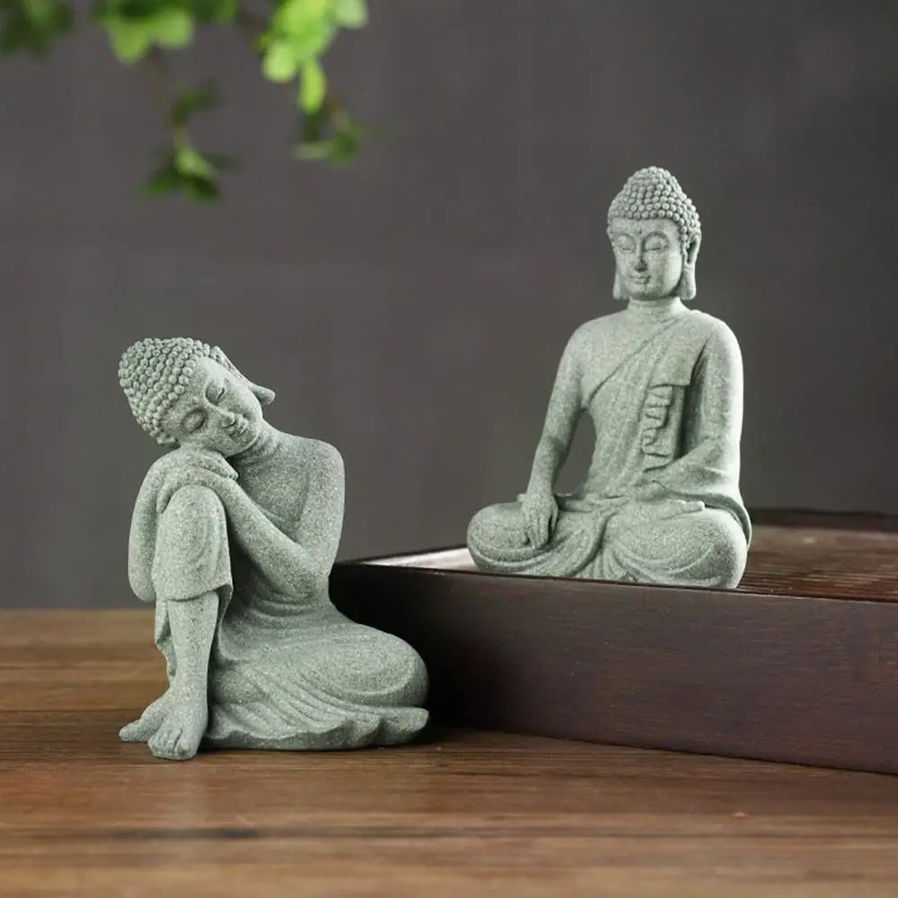 Decoración de pecera de Buda de arenisca, artesanía de Buda de meditación, escultura zen de Buda, micropaisaje, estatua de pecera