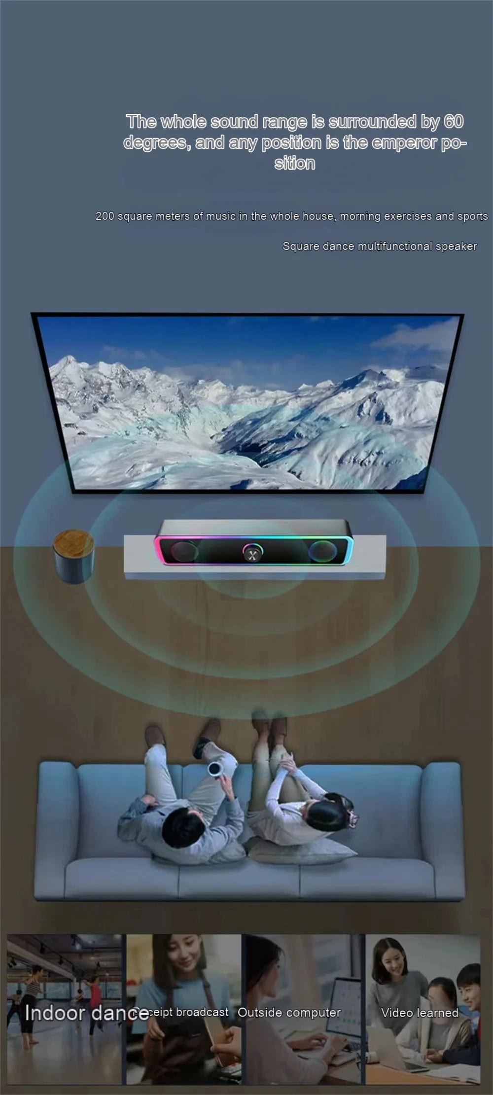 Altavoz Bluetooth 4D Surround Sound Bar Altavoces de computadora con cable Subwoofer estéreo Barra de sonido para computadora portátil PC Cine TV Aux 3.5mm