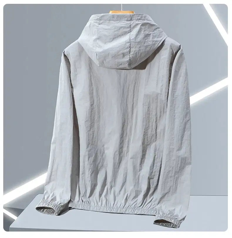 2023 Summer Men's Windbreaker Big Size Sun Protection Clothing Korean Style Ultra-thin Streetwear Zipper Hooded Jackets Man - Lootquake