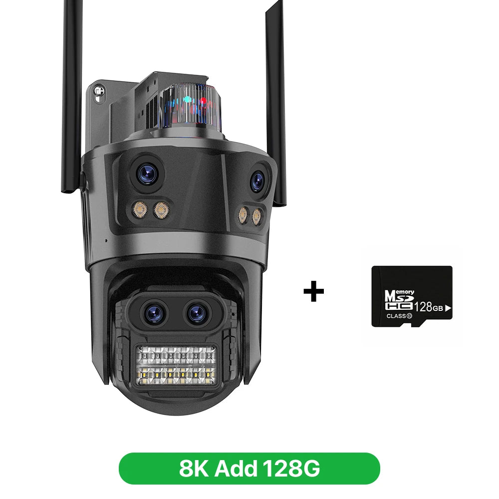 Cámara IP WIFI 8K con zoom 8X, cuatro lentes y cuatro pantallas, detección humana, 4K, 8MP, IP HD, doble pantalla, seguridad, impermeable, iCsee