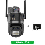 Cámara IP WIFI 8K con zoom 8X, cuatro lentes y cuatro pantallas, detección humana, 4K, 8MP, IP HD, doble pantalla, seguridad, impermeable, iCsee