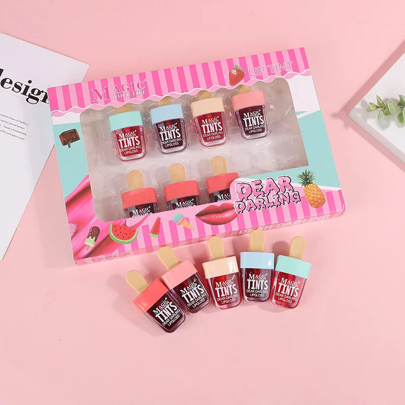 Ice cream liquid lip gloss, ice cream liquid lipstick set, dyed lips, long-lasting color development, moisturizing