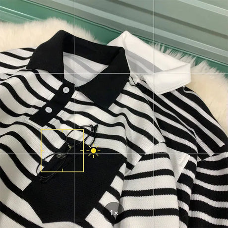 Summer trend men and women hip-hop personality waffle stripes POLO short sleeved couple loose vintage casual T-shirt top y2k - Lootquake