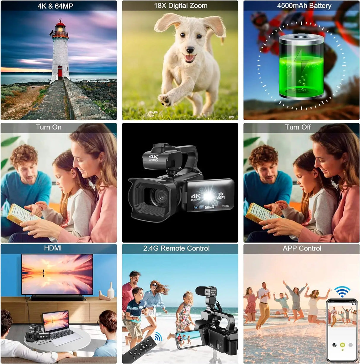 Videocámara profesional KOMERY para YouTube, 6K HD, 64 MP, pantalla táctil de 4", videocámara digital para vlogs y fotografía.