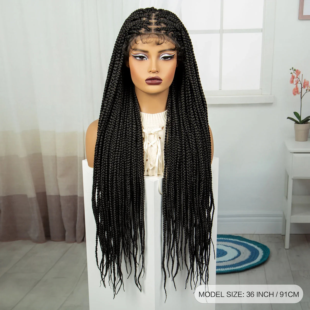 36" Burgundy Knotless Box Braids Wig | 9x6 Lace Front | Baby Hair