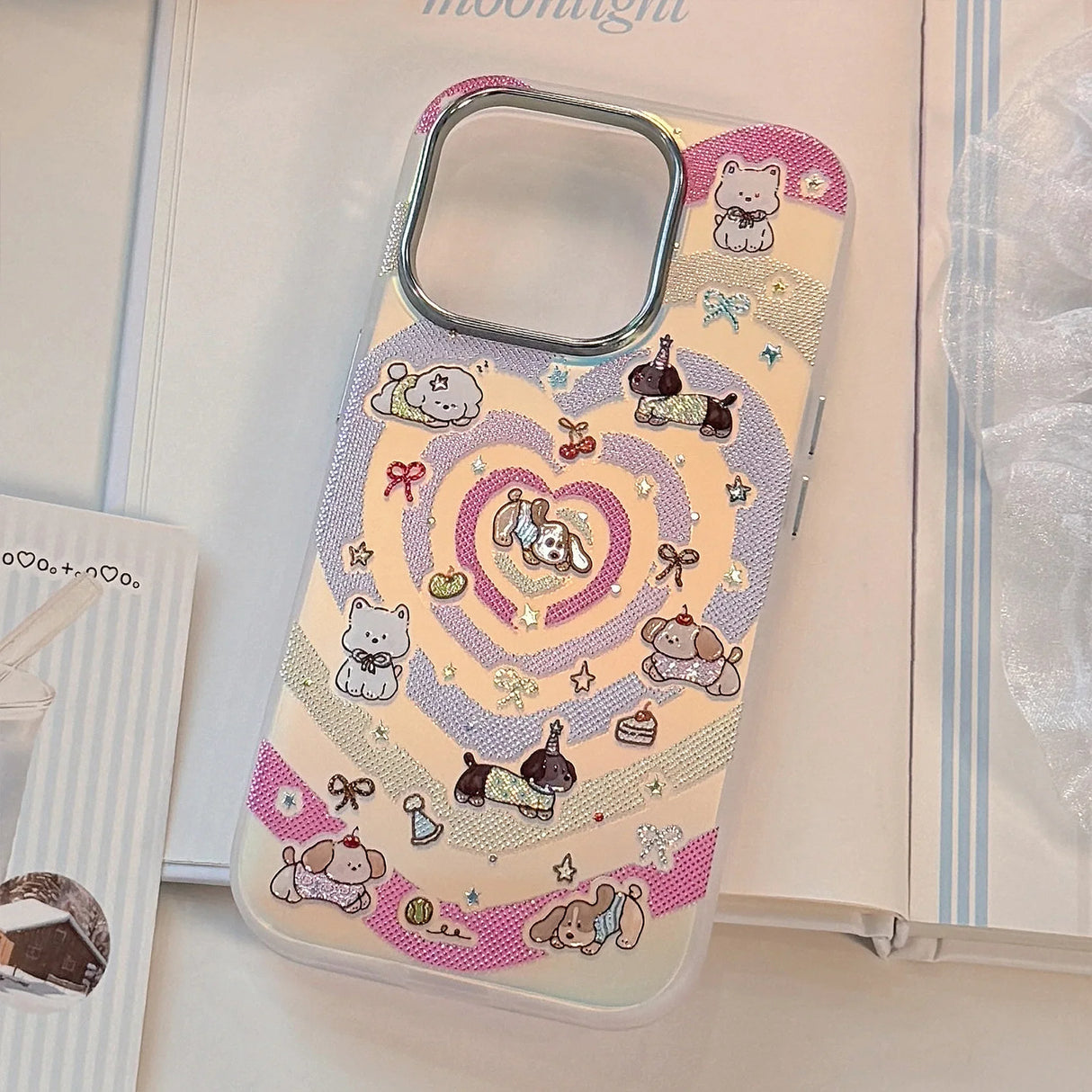 Korean Gilding Laser Colorful Love Heart Cartoon Puppy Phone Case For iPhone