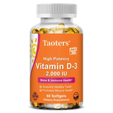 Vitamina D3 2000 UI 50 mcg Cápsulas de vitamina D3 Función muscular saludable Ayuda a mantener la salud inmunológica Huesos y dientes fuertes