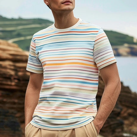 Mens Work Shirts Mens T-Shirts Tops Gifts Mens Womens Everyday Stripe Print Short Sleeve Crew Neck T-Shirt Tops Gym Tops - Lootquake