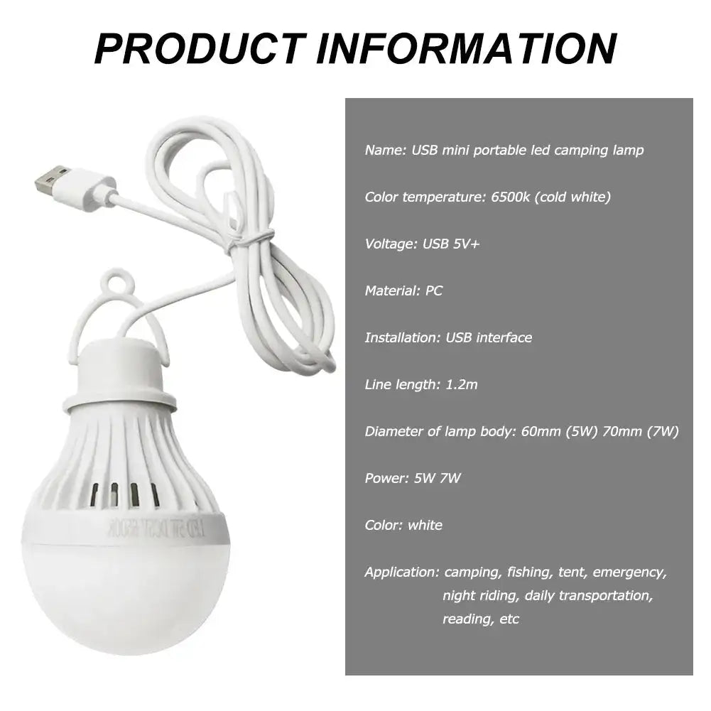 USB Light Bulb LED Camping Light Bulb Portable Camping Lantern Hanging Cord Tent Light for Camping Emergency Truck Fishing Boat - Lootquake