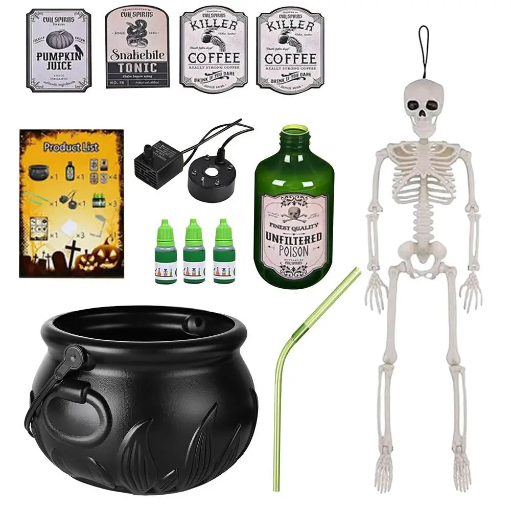 Halloween Decorations Indoor Cauldron Halloween Decor With Floating Potion Bottles And Diffuser Black Plastic Witches Bowl