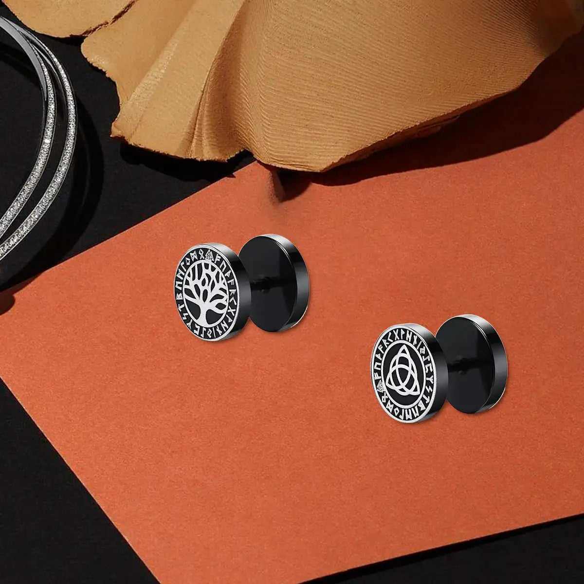 Gothic Norse Viking Runes Stud Earrings for Men Boys,Rock Punk Stainless Steel Valknut Wolf Head Compass Celtic Knot Earrings - Lootquake