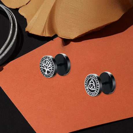 Gothic Norse Viking Runes Stud Earrings for Men Boys,Rock Punk Stainless Steel Valknut Wolf Head Compass Celtic Knot Earrings - Lootquake