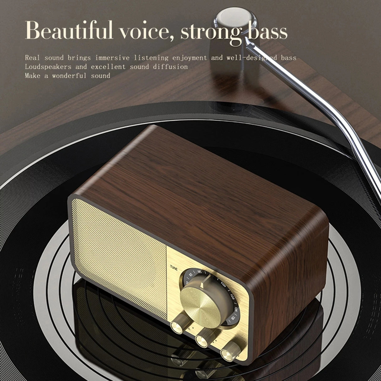 Enceinte Bluetooth nostalgique, son Bluetooth, enceinte classique rétro, radio rétro, sans fil, Bluetooth 5.0, caisson de basses portable en bois