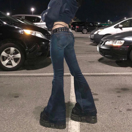 CIBBAR y2k Flare Jeans Casual Low Rise Cute Trousers Aesthetic Streetwear Vintage Cargo Pants Women Korean Distressed Mom Jeans - Lootquake