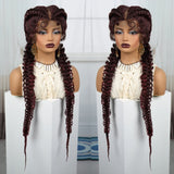 36" Burgundy Twist Cornrow Braids Wig | 99J | Lace Frontal | Baby Hair