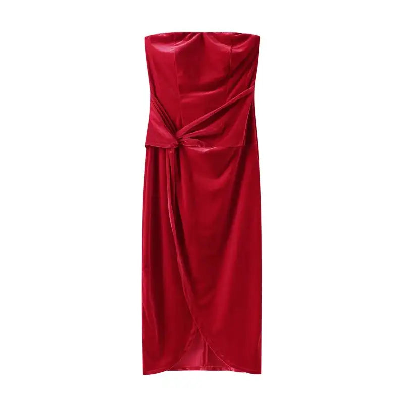 Elegant Velvet Knot Side Split Strapless Maxi Dress Women Back Bandage Off Shoulder Sleeveless Evening Long Dress Party Vestidos - Lootquake
