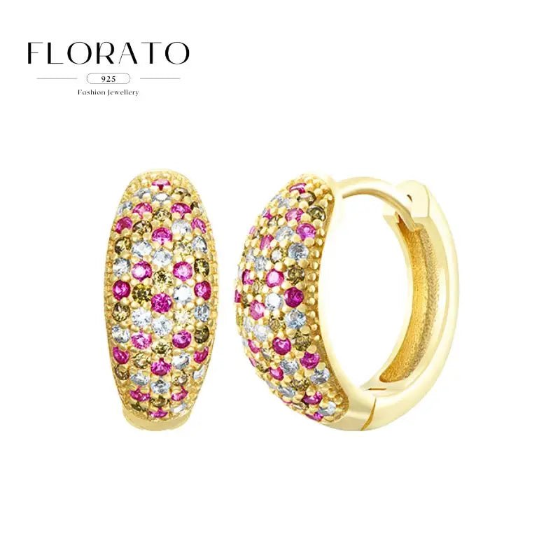 Pendientes de plata de ley 925 con microincrustaciones de circonitas en forma de aro y hebilla geométrica de lujo, joyería de moda, regalo al por mayor