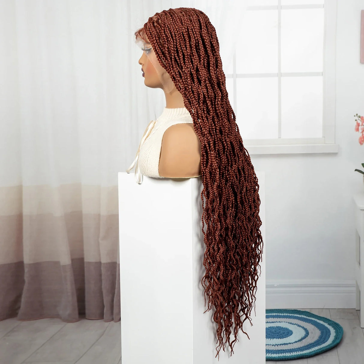 36" Ginger Orange Twisted Knotless Box Braids Wig | Full Lace | Baby Hair