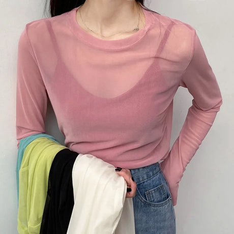 Neon Shirt for Women Long Sleeve Stand Collar Sheer Top Yellow Gold Mesh Blouse Sexy Party Club Streetwear Hip Hop Tee Tops - Lootquake