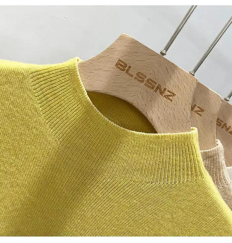 Half High Collar T-shirts Flying Sleeve Design Slim Knitted Sleeveless Top Women Simple Comfortable White T-shirts Summer 2025 - Lootquake