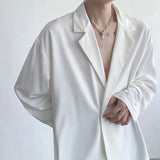 Black White Long Sleeved Shirt Men Oversized Social Mens Dress Shirt Korean Loose Ice Silk Shirt Mens Office Formal Shirts M-XL - Lootquake