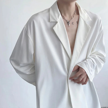 Black White Long Sleeved Shirt Men Oversized Social Mens Dress Shirt Korean Loose Ice Silk Shirt Mens Office Formal Shirts M-XL - Lootquake