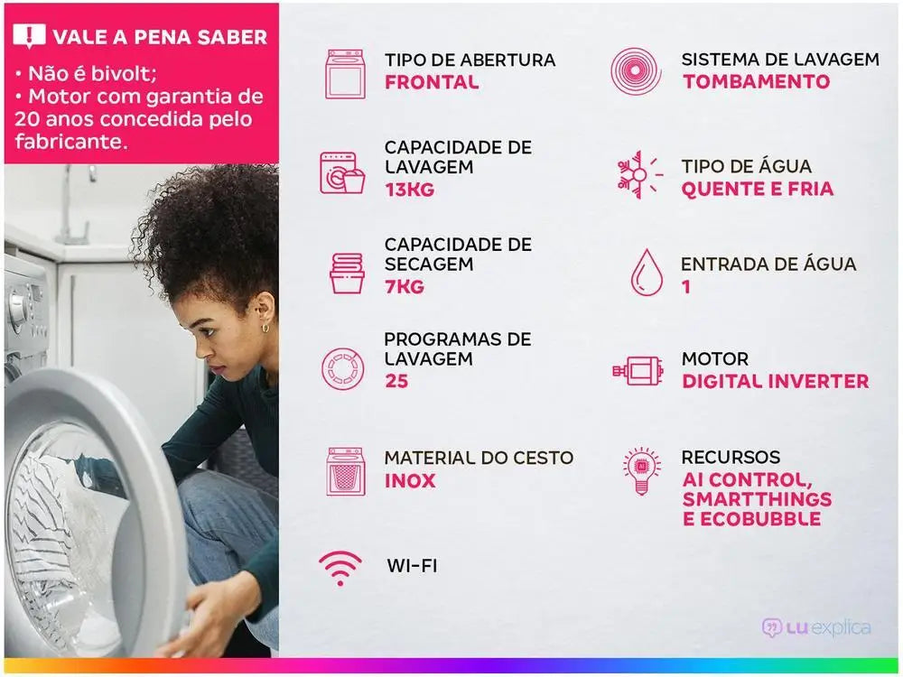 Lavavajillas inteligente Samsung WD13T 13 kg Digital Invert 3 en 1 Agua fría y caliente Blanco - 110 V