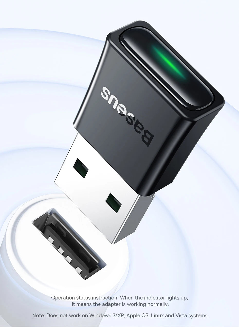 Adaptateur Bluetooth USB Baseus, Dongle Bluetooth 5.3, Adaptateur pour PC, Ordinateur Portable, Haut-parleur sans fil, Récepteur audio, Transmetteur USB