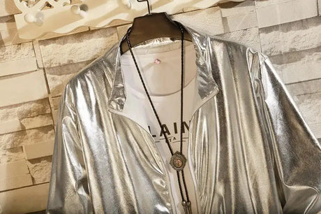 Mens Windbreaker Jackets Nightclub Stage Party Jackets Costume Streetwear Harajuku Hip Hop Reflective Jacket Gold Fashion Coats - Lootquake