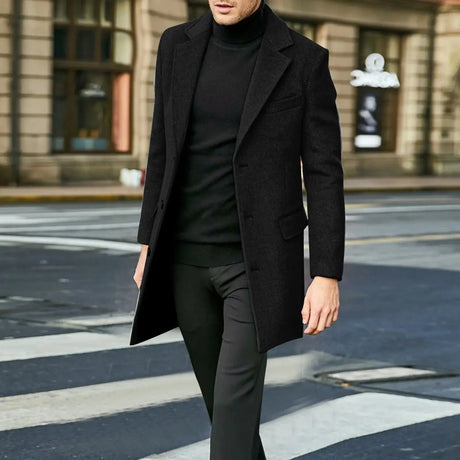 2023 Autumn and Winter New Men's Windbreaker British Long sleeved Woolen Coat Fashion Trend Coat Suit Single breasted - Lootquake