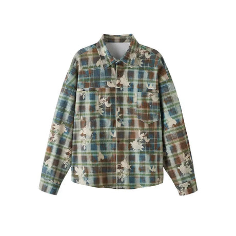 Corduroy Tie-Dye Long Sleeve Shirt - Trendy Vintage Style Button-Up for Men & Women Soft & Comfortable Fall Fashion Clothing Man - Lootquake
