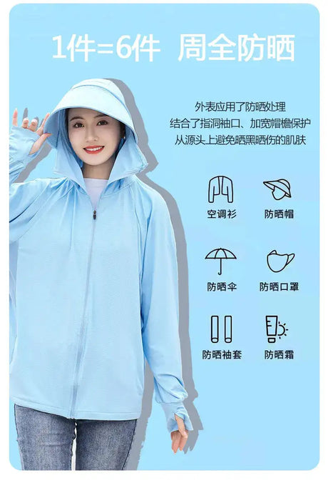 Ice Silk Sun UPF 50+ UV Protection Jacket Big Brim Thin Ice Silk Sun Protection Jackets UV Protection Hooded Windbreaker 4XL 5XL - Lootquake