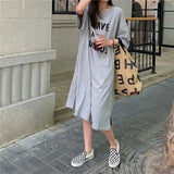 Harajuku Graphic White Long Dress Woman Clothing Y2k Casual Short Sleeve O-Neck Korean Fashion Summer Womens Loose Dresses 2024 - Lootquake