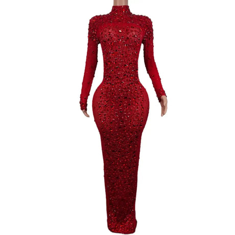 Sexy Party Banquet Evening Dresses Women Sparkly Rhinestone Long Dress Nightclub Singer Stage Costume Festival Clothing Cuixing - Lootquake