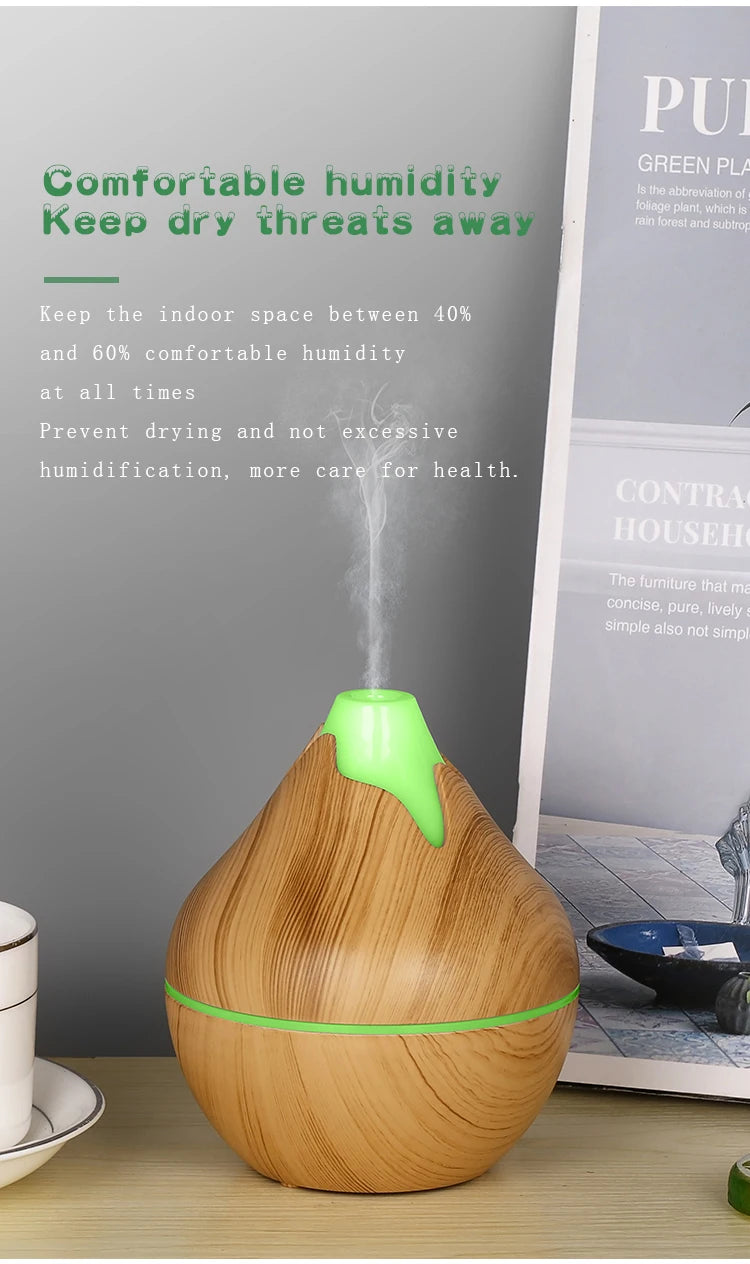 350ML USB aroma oil diffuser wood electric humidifier ultrasonic air humidifier mini aromatherapy LED light mist maker for home