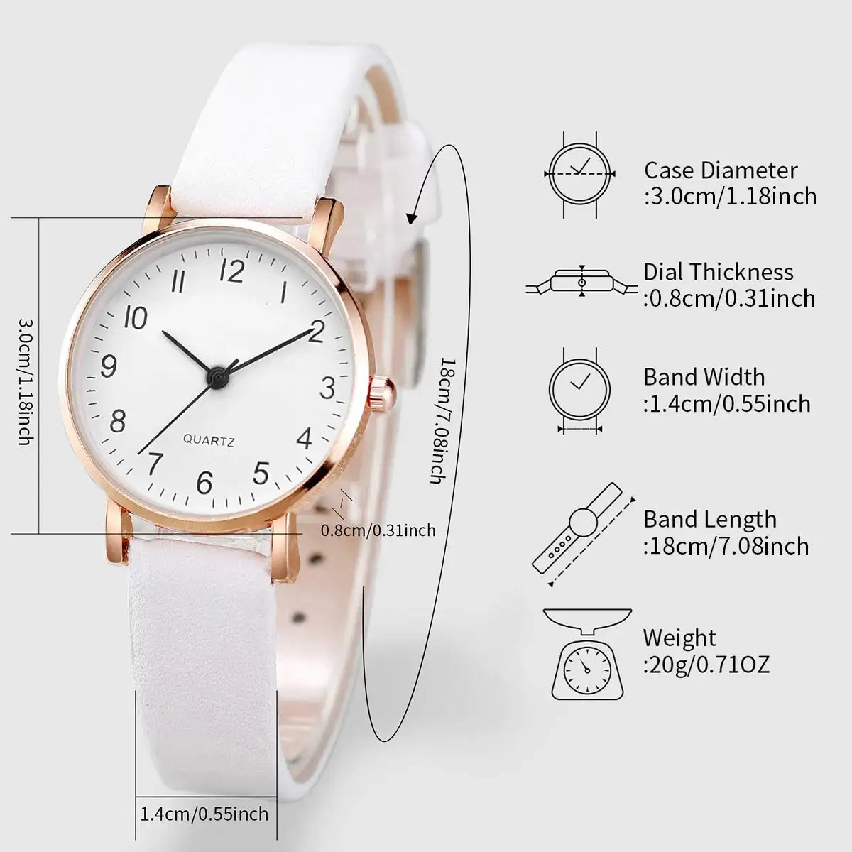 3pcs/set Women Leather Simple Quartz Watch with Number 8 Bracelet Necklace Set - Lootquake