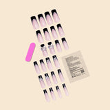 Luxury Women Girls Super Long Square Black French Sparkling Bow Decoration Full Coverage Wearable Fake Nail Press on Nail Art