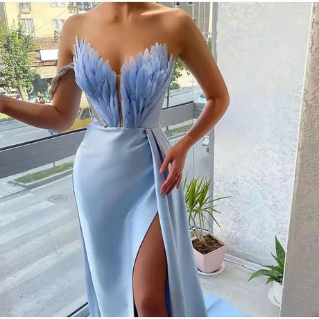 White Angel Feather Dress Luxury Design Women's Off Shoulder Elegant Long Dress Halloween Christmas Party Evening Wedding Dress - Lootquake