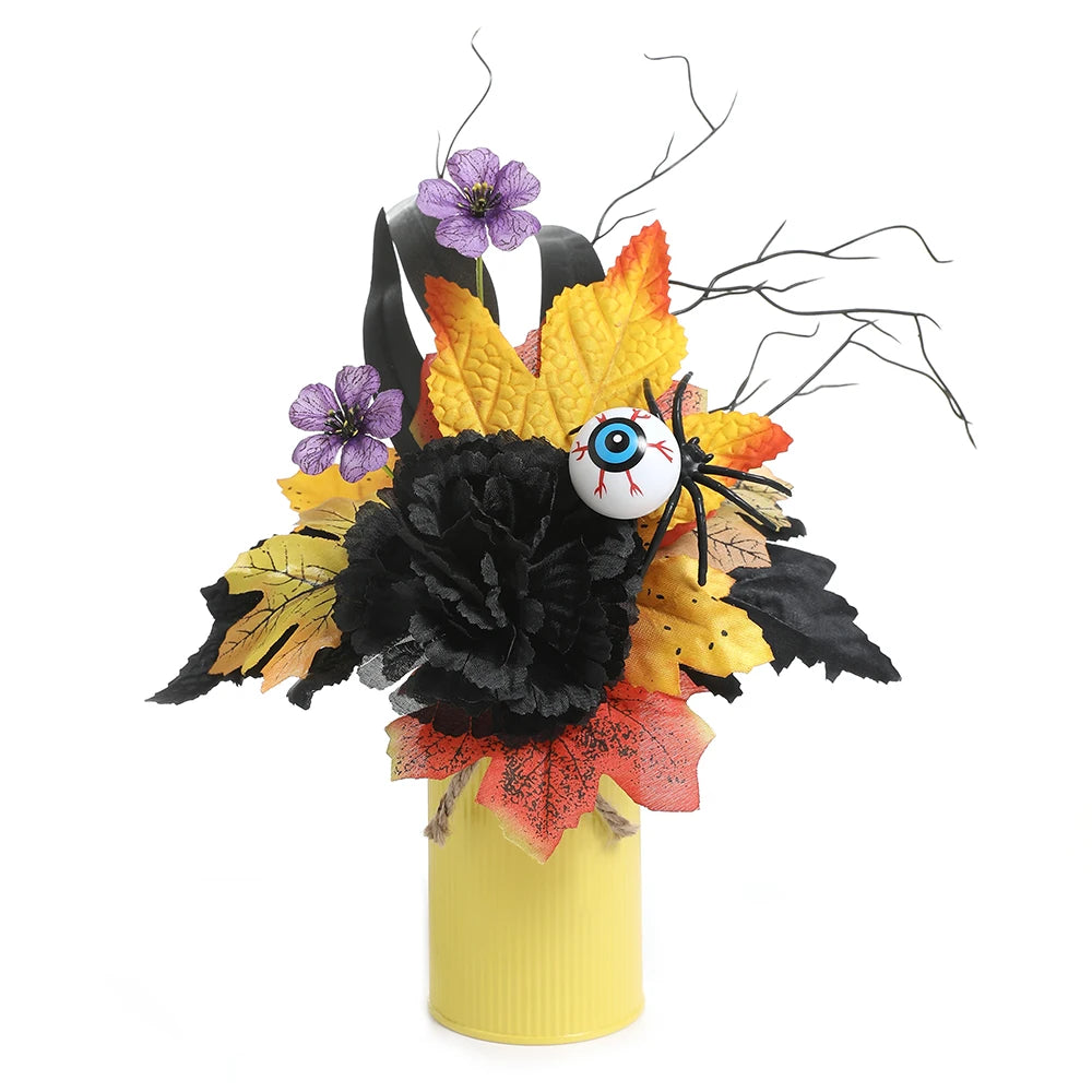 Halloween Home Room Decoration Simulation Pumpkin Maple Leaf Flower Table Decor, Halloween Pumpkin Barrel Decoration Props