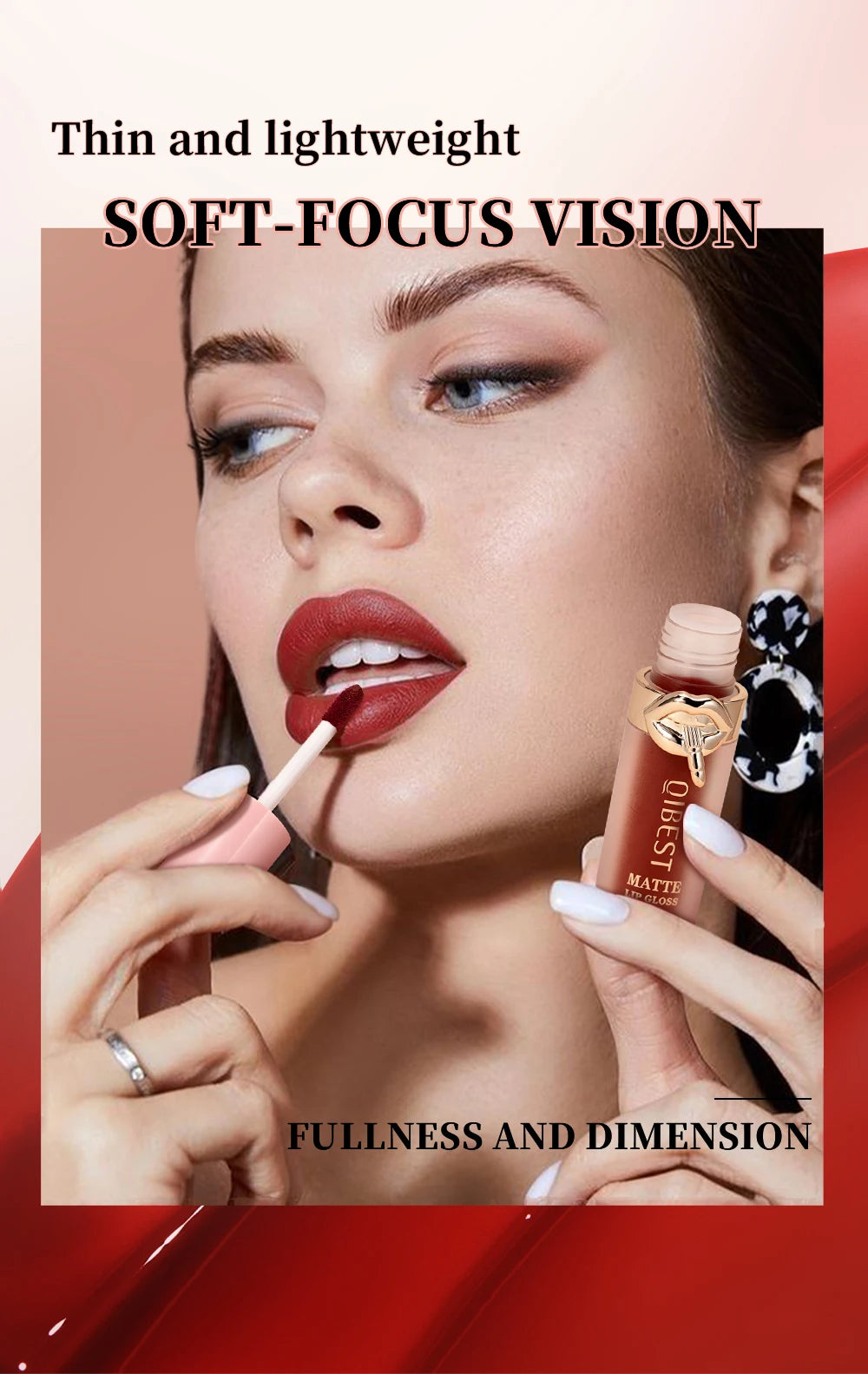 QIBEST 10 Colors Nude Matte Liquid Lipstick Waterproof Silky Lip Gloss Non-Stick Cup Lasting Purple Red Lip Tint Durable Makeup