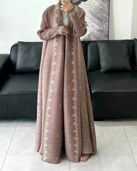 Autumn and Winter New Abaya Fashion Lapel Pleated Long Sleeved Cardigan Windbreaker Jacket Saudi Abayas for Women - Lootquake