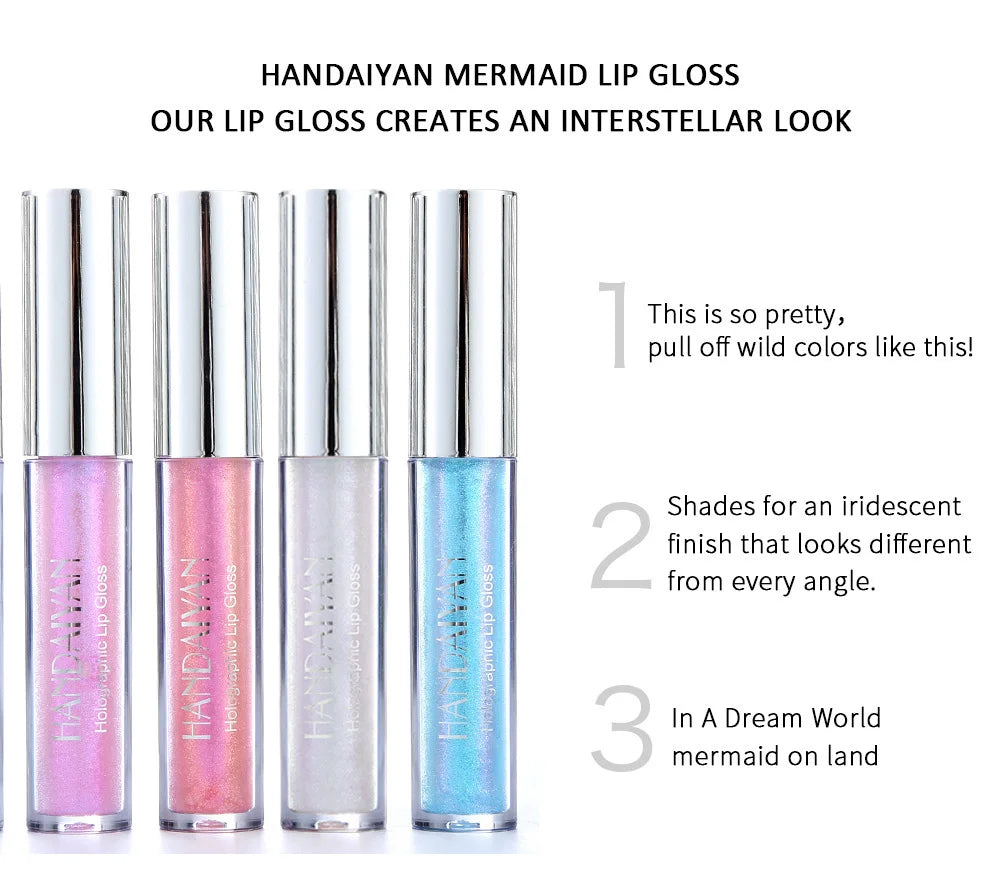 HANDAIYAN Best Seller Glitter Lip Gloss 6colors Moisturizing Mermaid Lip Glaze Waterproof Long Lasting Liquid Lip Stick