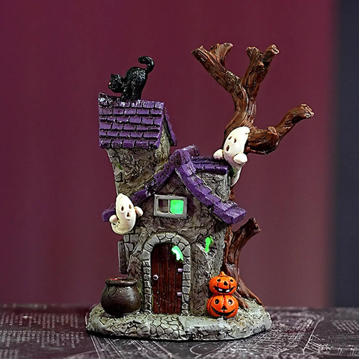 Haunted House Table Decor Glowing Halloween Decorations Resin with Ghost Table Ornament Figurines for Garage Fireplace Bathroom