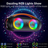 Altavoz inalámbrico portátil Bluetooth, altavoz boombox potente con subwoofer, sonido estéreo de graves profundos y potente, resistente al agua IP65.