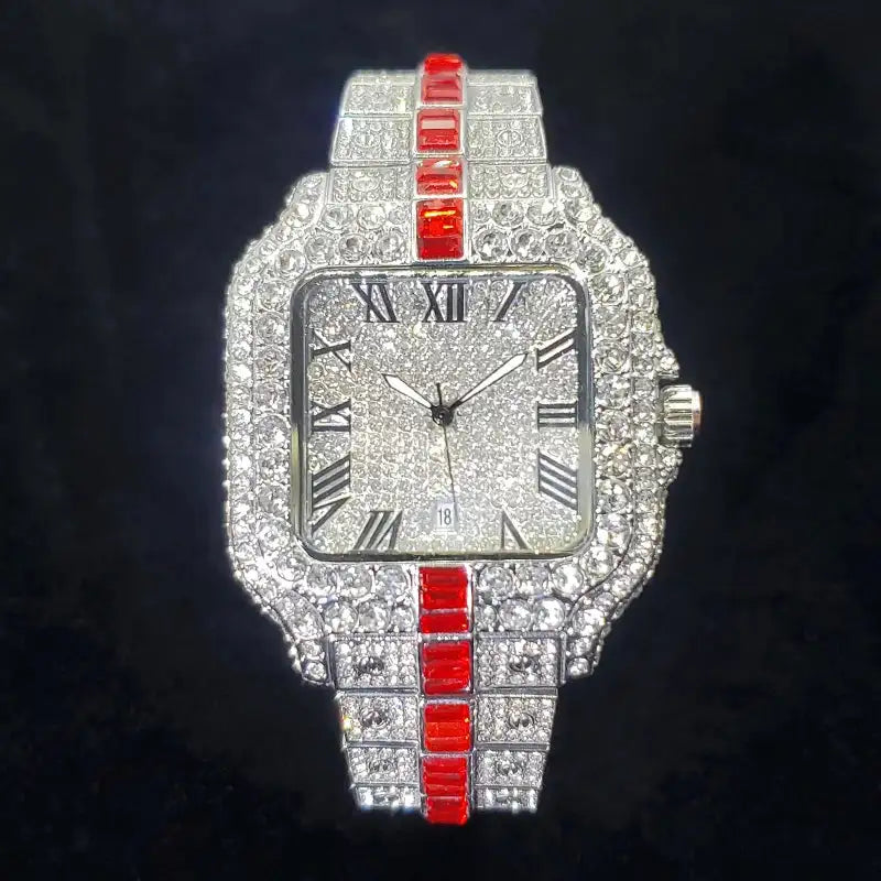 Luxury Full Diamond Watch for Men Fashion Green Iced Out Bling Square Watches Hip Hop Rap Jewelry Relogio Masculino Dropshipping - Lootquake