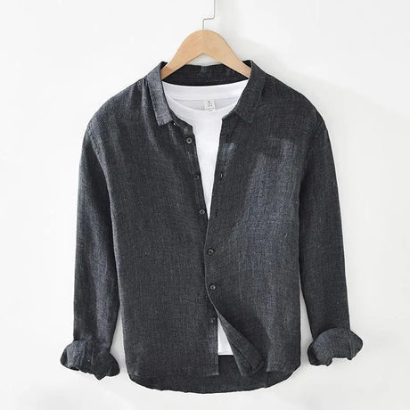 Spring Autumn New Fashion Cotton Hemp Solid Color Long Sleeve Men's Clothing Blouse Loose Casual Korean Trend Simplicity Shirts - Lootquake