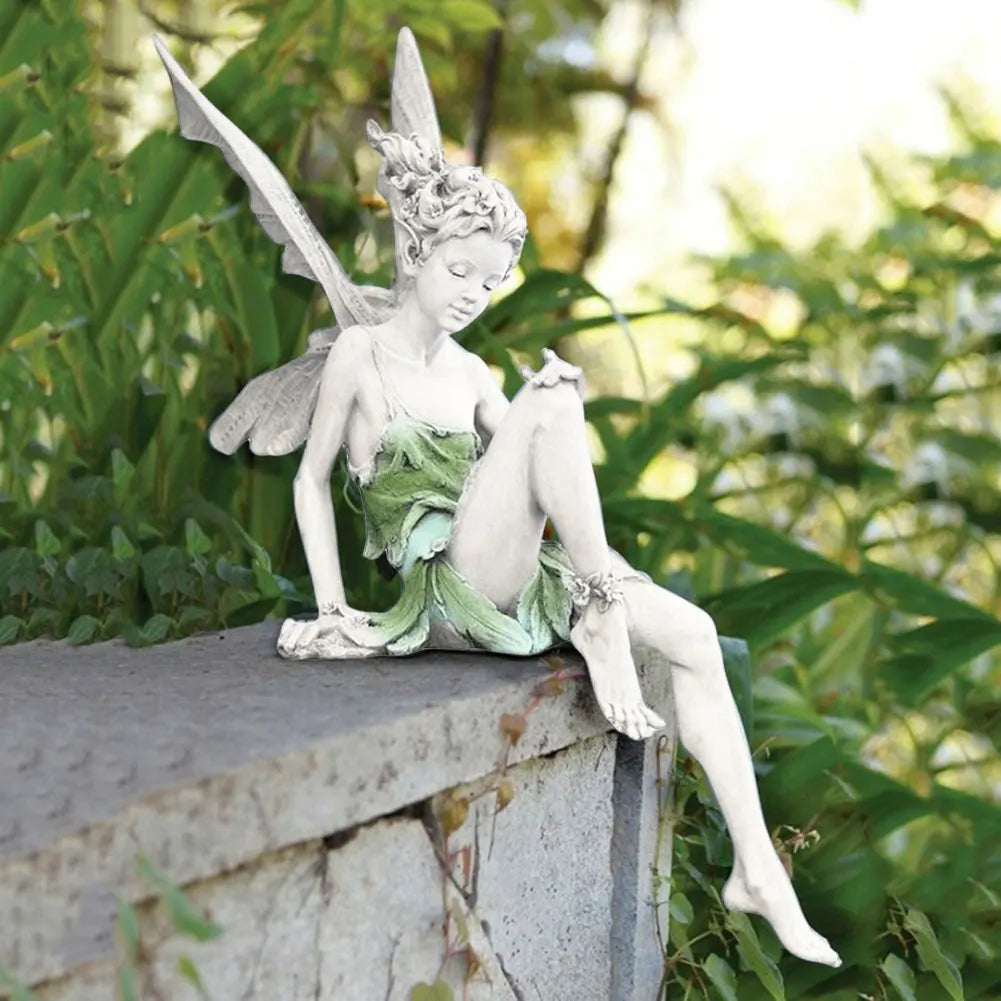 Escultura de hada de las flores para jardín, paisajismo, arte de patio, adorno de resina, estatua de Turek sentada, figuras de ángel para exteriores, decoración artesanal