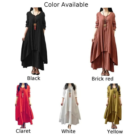 Women Elegant Linen White Dresses Bohemia Layering Vintage Robe Long Sleeve Loose Long Dress Female Autumn Vestidos - Lootquake